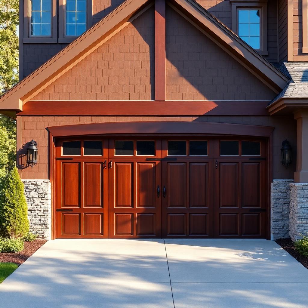 Carriage-style wood garage door on craftsman home