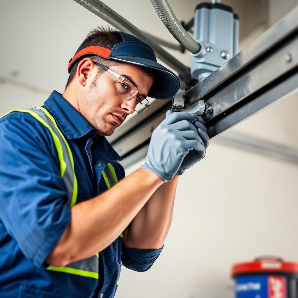 Garage Door Rittman certified technician adjusting garage door track alignment with professional equipment